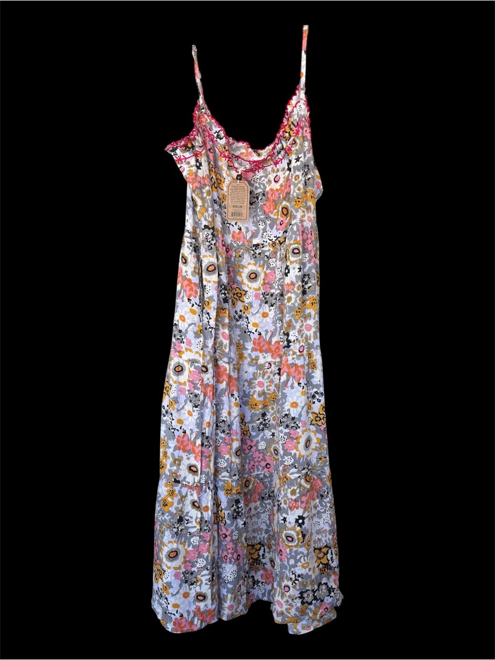NATURAL LIFE Multicolor Floral Midi Dress with Pink Trim - Picture 3 of 5